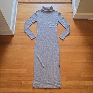 Click Fashion, Ribbed Knit Turtleneck Maxi Dress, Gray, GUC, Women's XS
